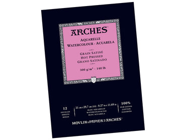Arches Watercolour Natural White 300gsm Hot Pressed 12 Sheet Pads