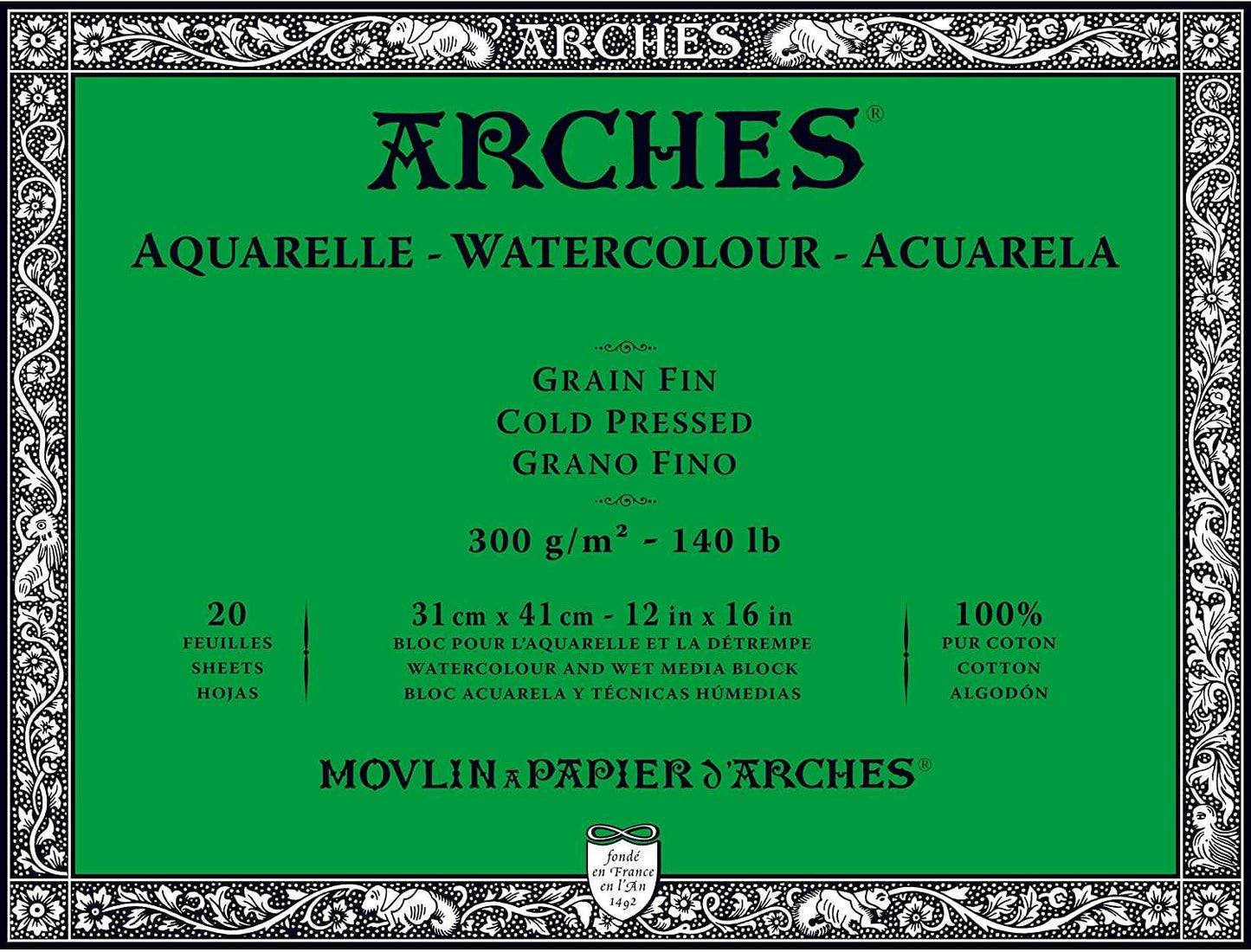 Arches Watercolour Natural White 300gsm Cold Pressed 20 Sheet Blocks