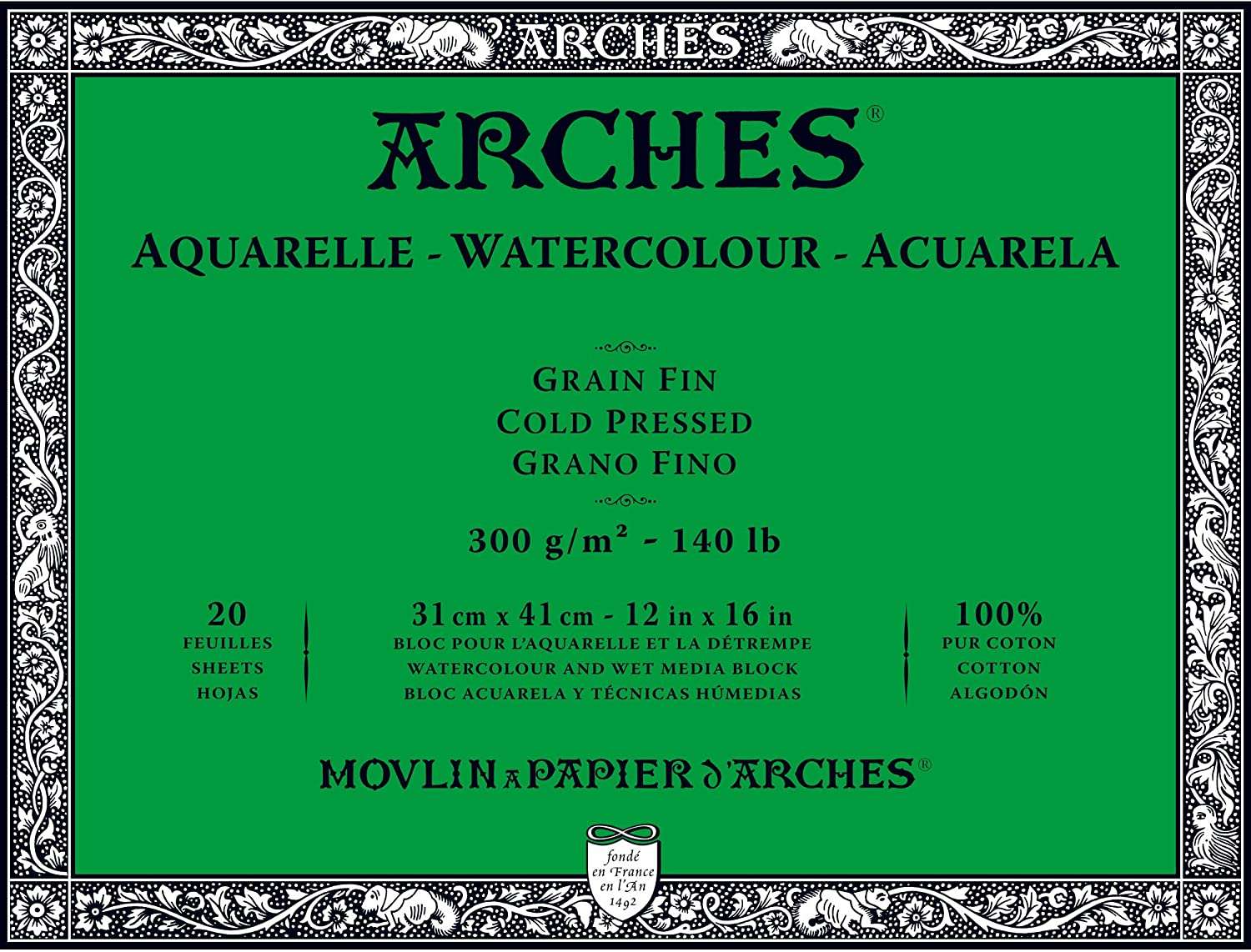 Arches Watercolour Natural White 300gsm Cold Pressed 20 Sheet Blocks