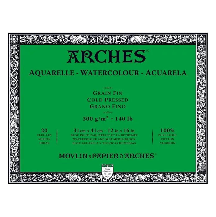 Arches Watercolour Natural White 300gsm Cold Pressed 20 Sheet Blocks