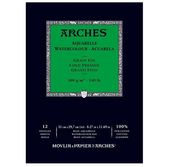 Arches Watercolour Natural White 300gsm Cold Pressed 12 Sheet Pads