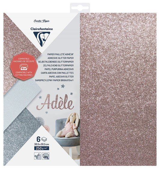 Clairefontaine Adhesive Glitter 250gsm 30.5x30.5cm Cutting Paper Pack of 6