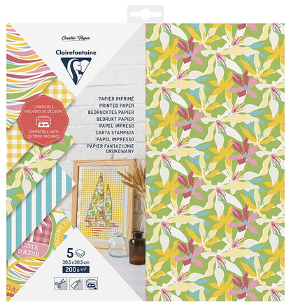 Clairefontaine Printed 200gsm 30.5x30.5cm Cutting Paper Pack of 5