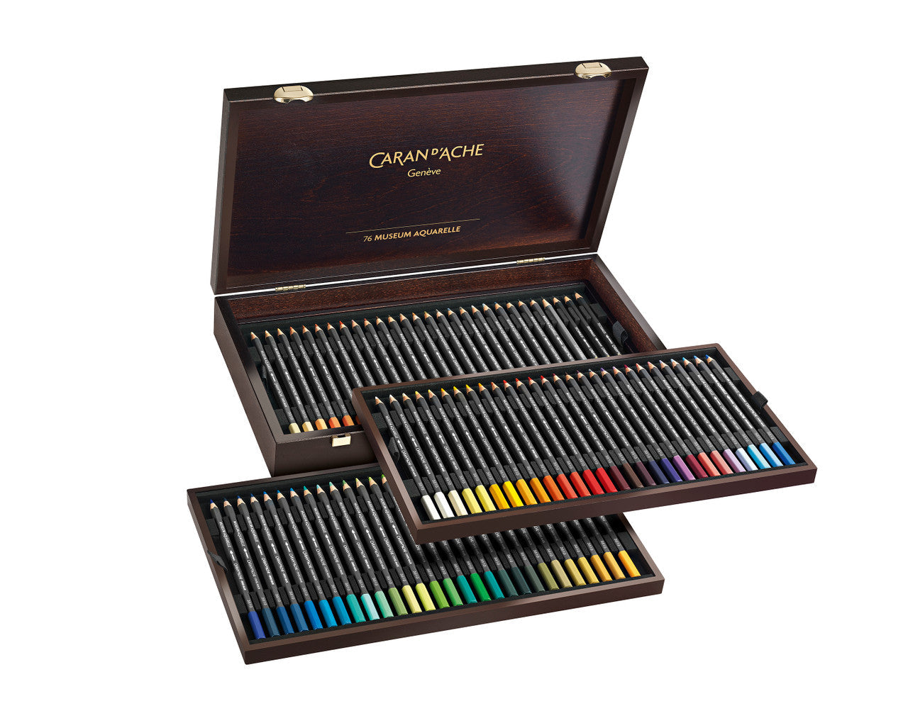 Caran d'Ache Museum Aquarelle Pencils Wooden Box Set of 76 Assorted Colours