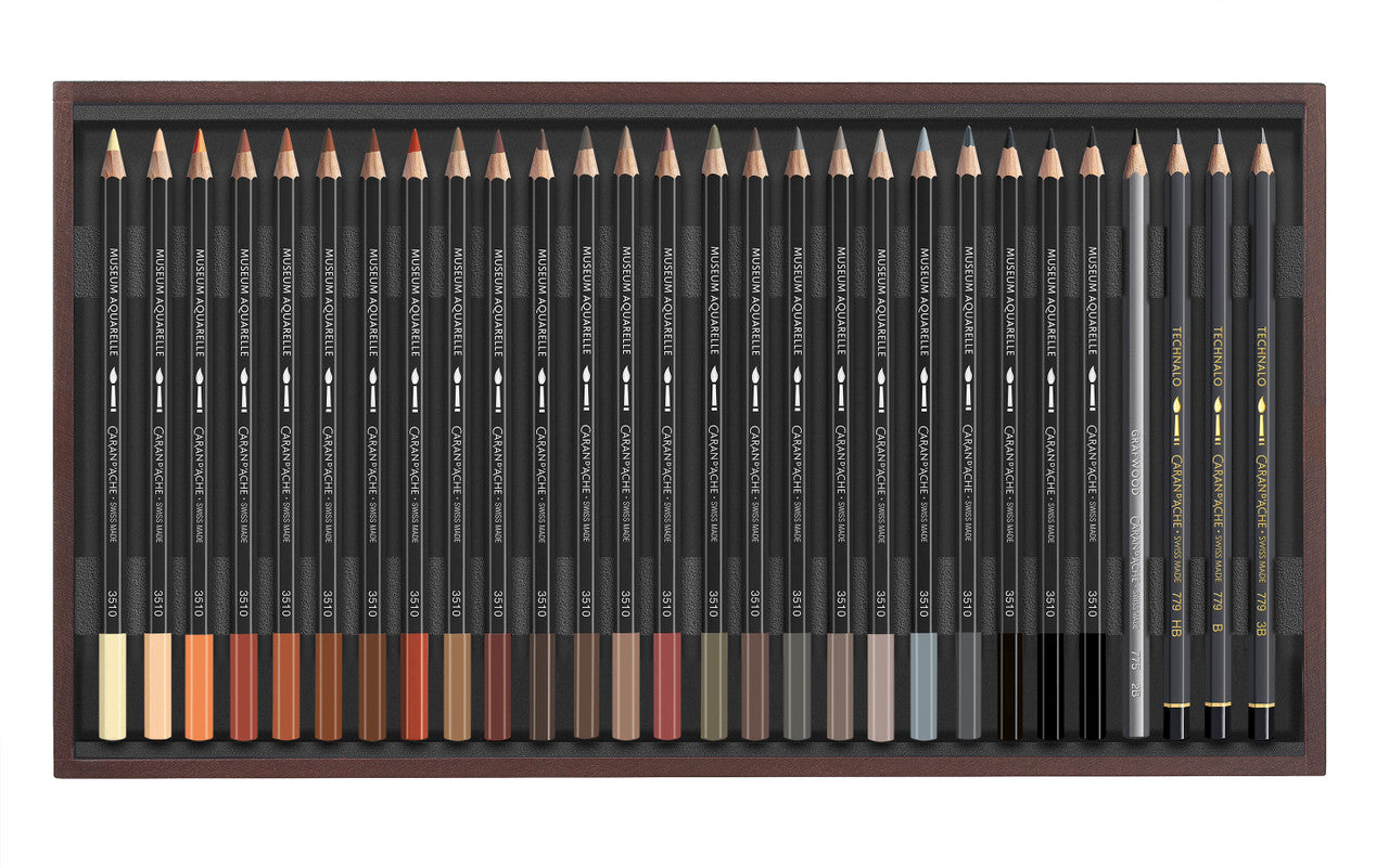 Caran d'Ache Museum Aquarelle Pencils Wooden Box Set of 76 Assorted Colours
