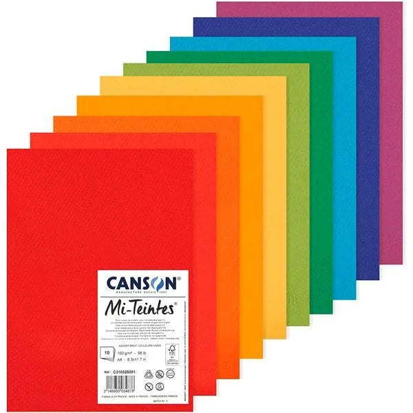 Canson Mi-Teintes Paper A4 160gsm Assorted Colours Paper Pack of 10 Sheets