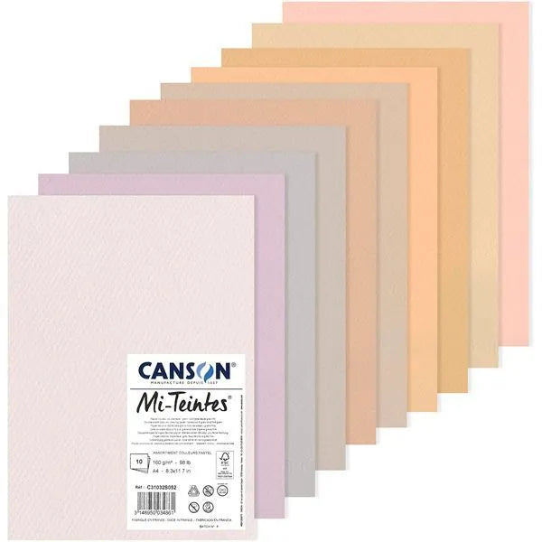 Canson Mi-Teintes Paper A4 160gsm Assorted Colours Paper Pack of 10 Sheets