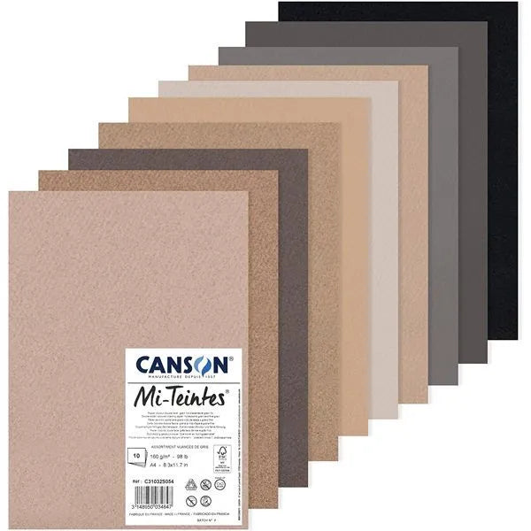 Canson Mi-Teintes Paper A4 160gsm Assorted Colours Paper Pack of 10 Sheets