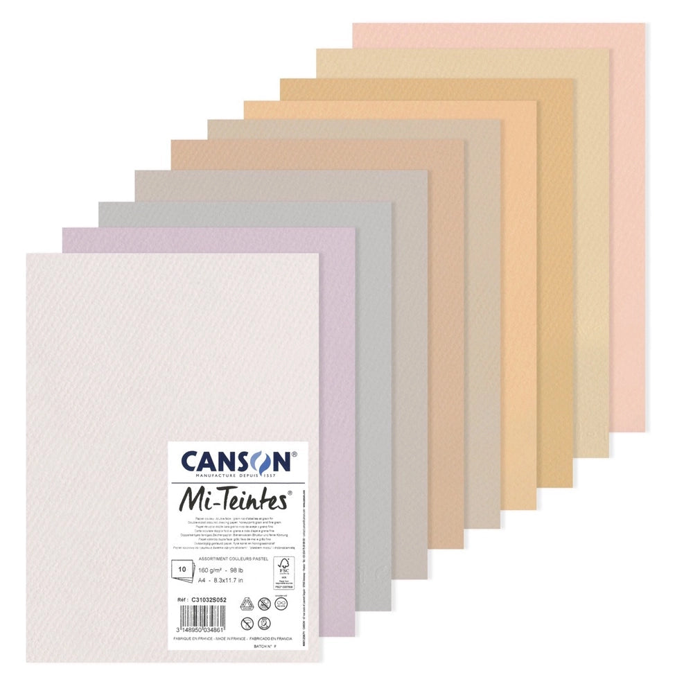 Canson Mi-Teintes A3 160gsm Assorted Colours Paper Pack of 10
