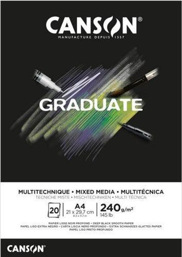 Canson Graduate Mixed Media Black 240gsm 20 Sheet Pads