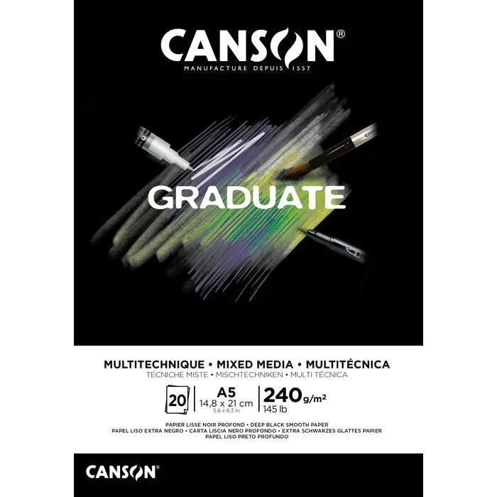 CANSON Graduate Mixed Media Black A5 240gsm 20 Sheets