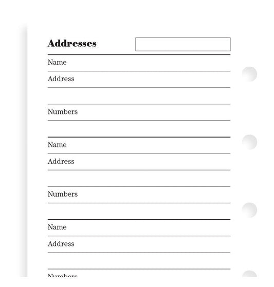 Filofax Name, Address, Telephone Number Pocket Organiser Refill