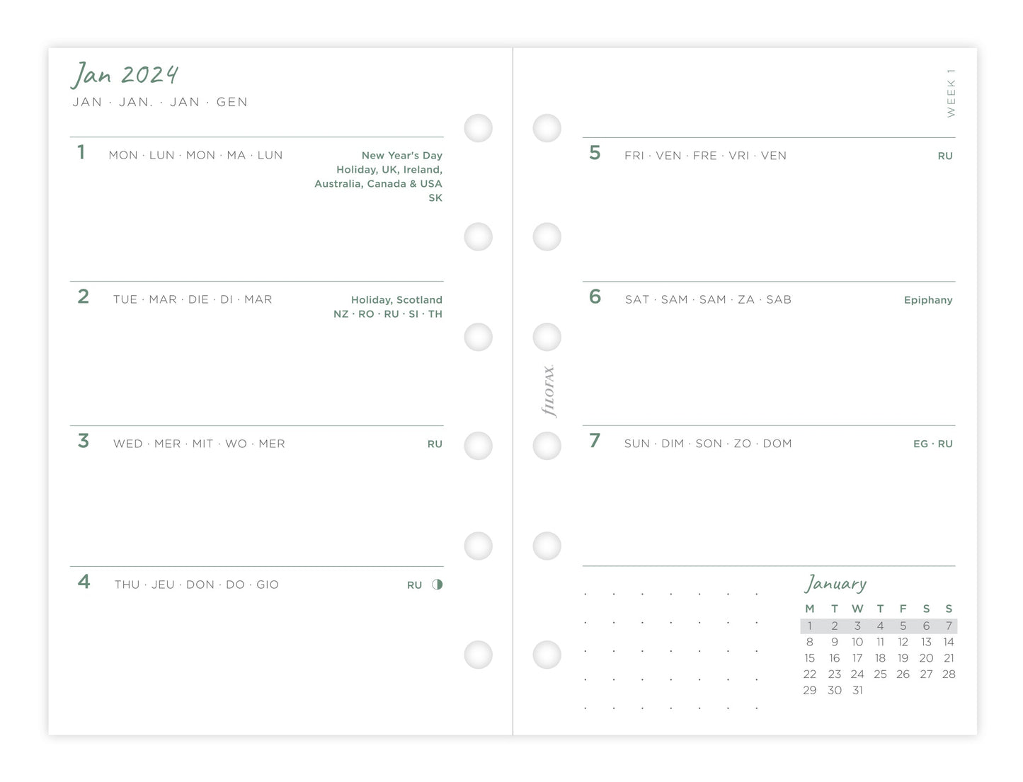 Filofax Eco Pocket Week on Two Pages Diary Refill