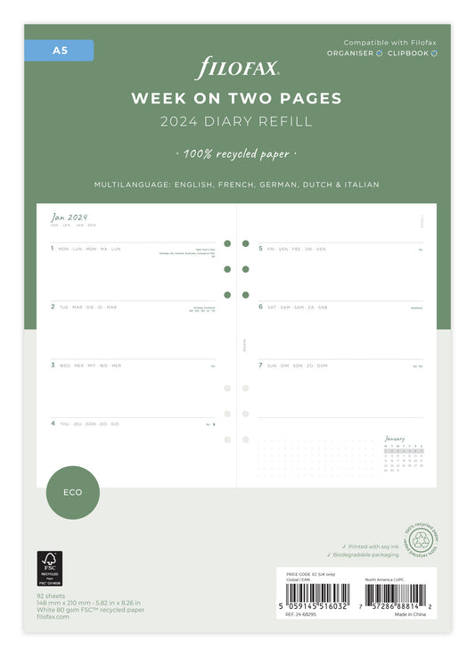 Filofax Eco Week on Two Pages A5 Diary Refill