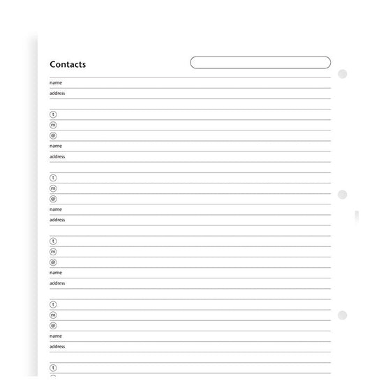 Filofax Name, Address, Contact, Email, Telephone A4