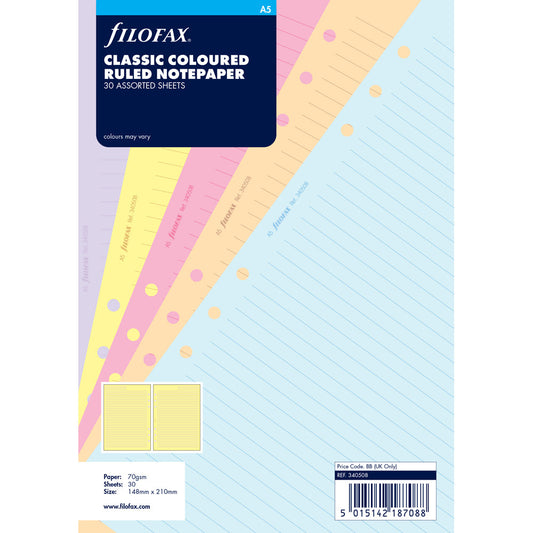 Filofax A5 Assorted Coloured Notepaper Organiser/Clipbook