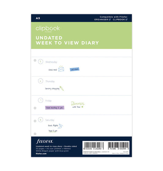 Filofax Clipbook A5 Week to View Refill