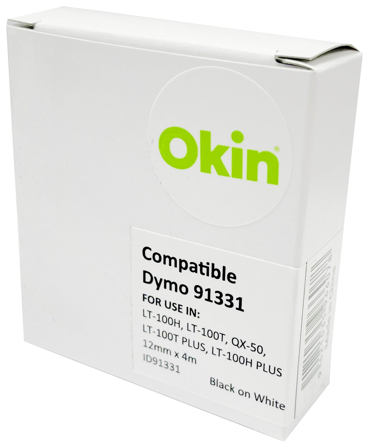Okin Compatible Dymo LetraTag Tape 91331 12mmx4m Black on White