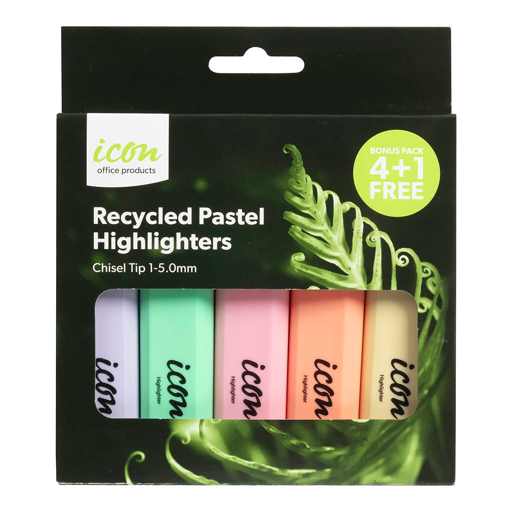 Icon Recycled Highlighter Chisel Tip 4+1 Bonus Pack Pastel