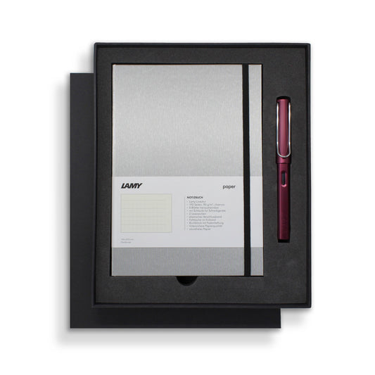 Lamy A5 Hard Cover Notebook + Black/Purple Fountain Pen Gift Set