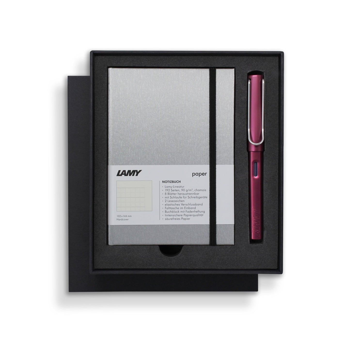 Lamy A6 Hard Cover Notebook + Black/Purple Fountain Pen Gift Set