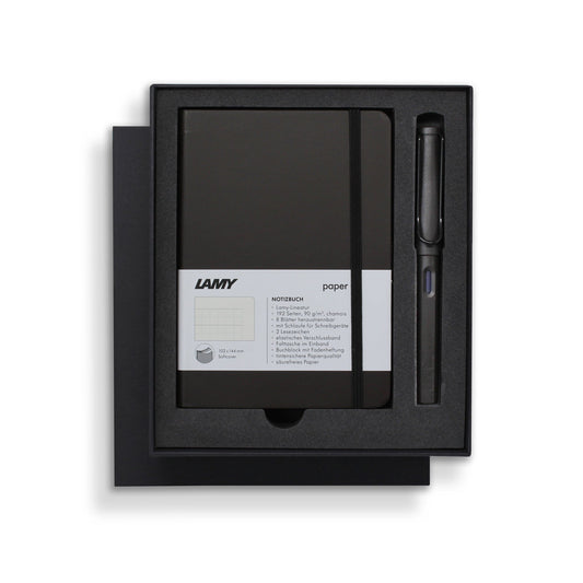 Lamy A6 Soft Cover Notebook + Charcoal Fountain Pen Gift Set
