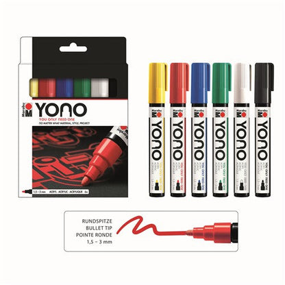 Marabu YONO Acrylic Markers Bullet Tip Sets Of 6