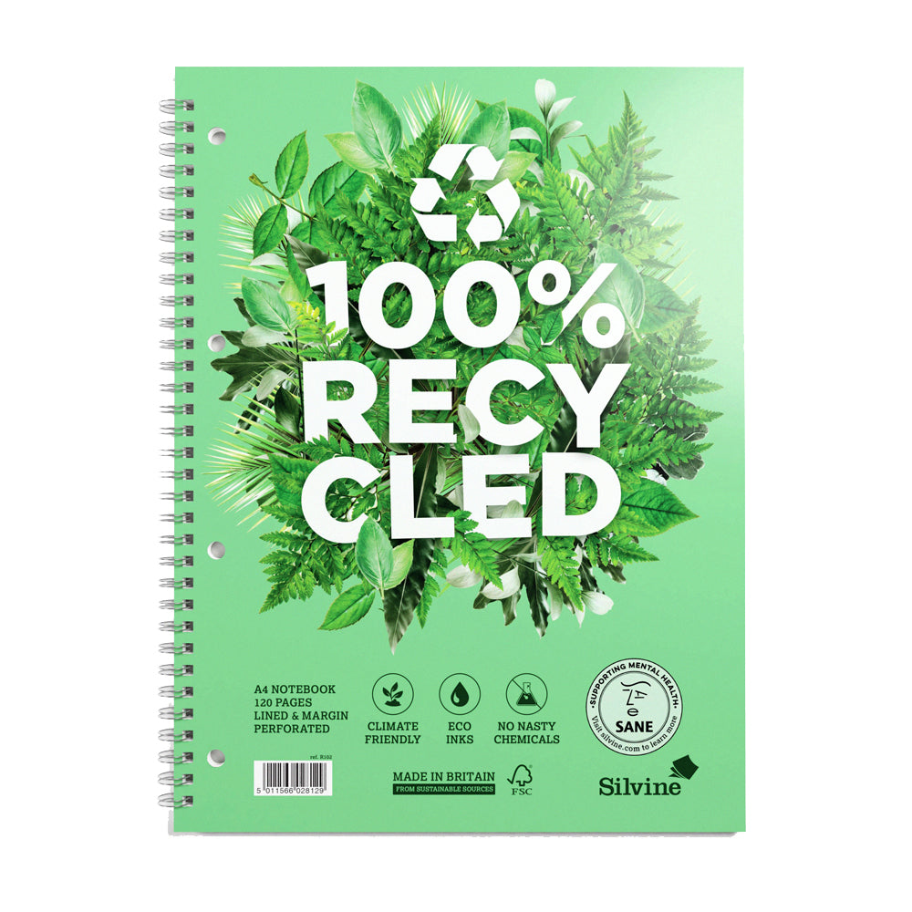 Silvine 100% Recycled Twin Wire Notebook 120 Pages Ruled With Margin