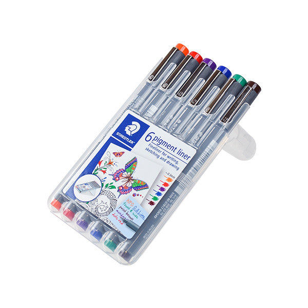 Staedtler 308 Coloured Pigment Liner 0.3 Assorted Deskset of 6 Set 1