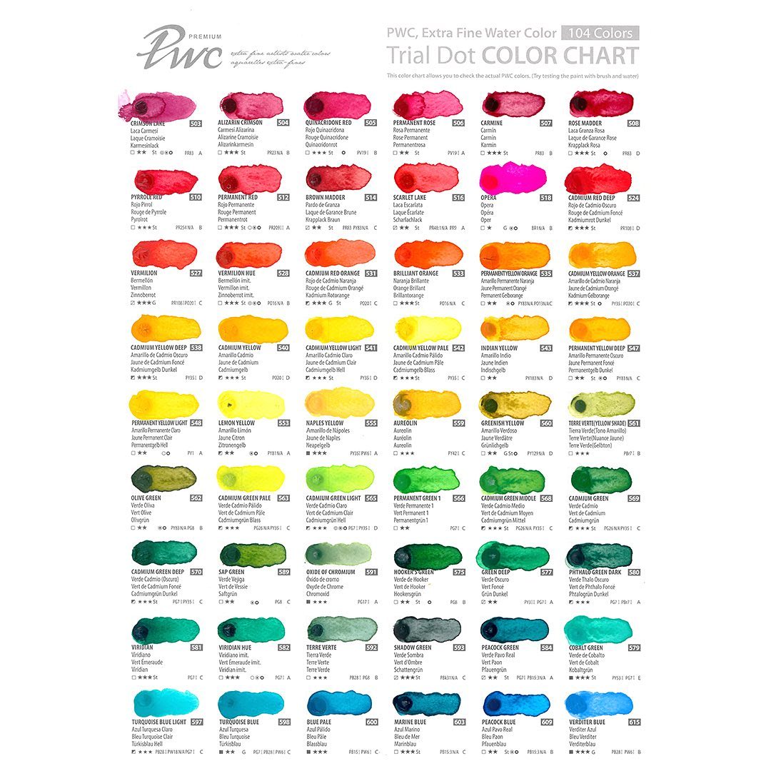 ShinHan PWC Extra Fine Watercolour Trial 104 Dot Chart