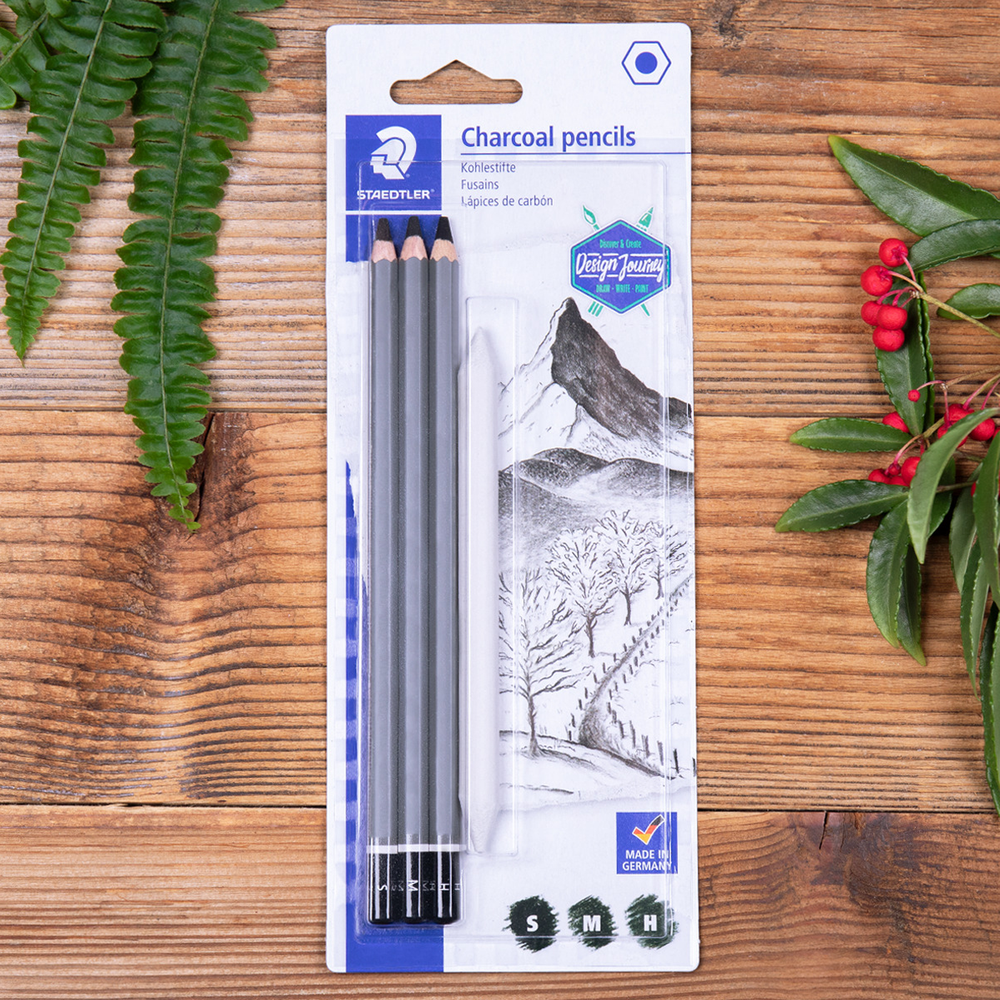 Staedtler Charcoal Pencil Mars Lumograph [3Pencils+1Paper Stump]