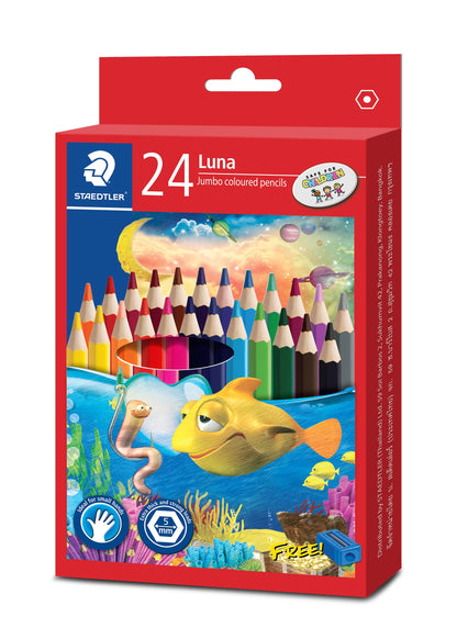 Staedtler Luna Jumbo Coloured Pencils + Free Sharpener 24 Pack
