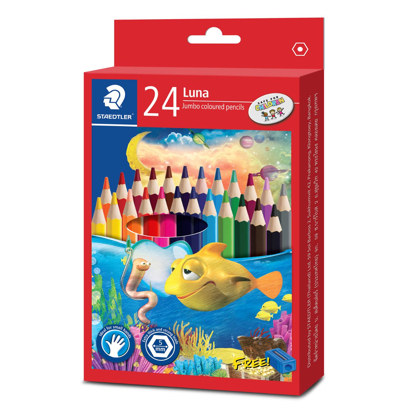 Staedtler Luna Jumbo Coloured Pencils + Free Sharpener 24 Pack