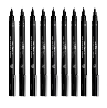 Uni Pin Permanent Fineliners Drawing Set of 12