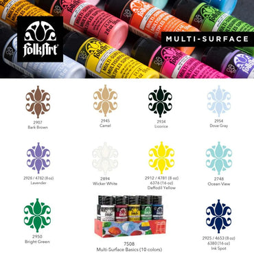 FolkArt Multi-Surface 59ml Basics Acrylic Paints - Set Of 10
