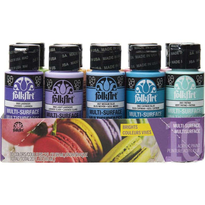 FolkArt Multi-Surface 59ml Bright Acrylic Paints - Set Of 10