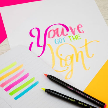 Milan Fluorescent Brush Tip Markers Set of 6