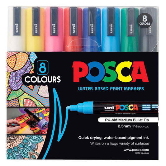 Uni Posca PC-5M 1.8-2.5mm Assorted Colour Markers Set of 8